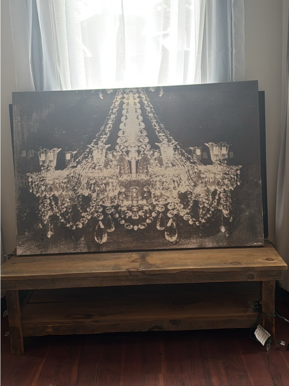 Large Crystal Chandelier Wall Art Print in Black and Cream